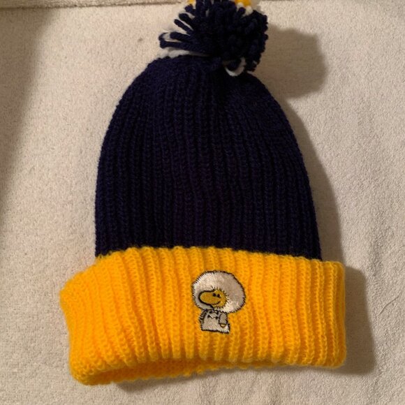Blue and Yellow knit winter hat with Woodstock on the front. - Picture 1 of 3